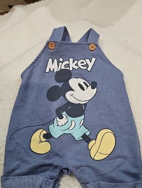 Vintage Disney Blue Mickey Graphic Overalls with Yellow Shoes